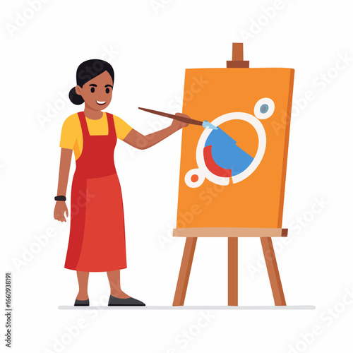 Artist at Easel: Creative Expression in Orange and Blue