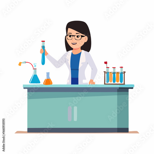 Cartoon Scientist Conducting Experiment with Test Tubes
