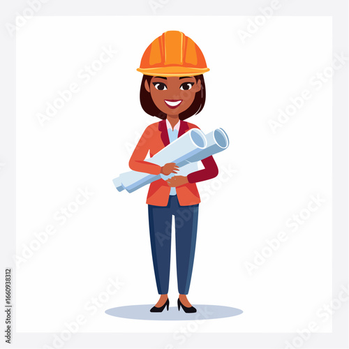 Confident Architect: Woman in Hard Hat Holding Blueprints