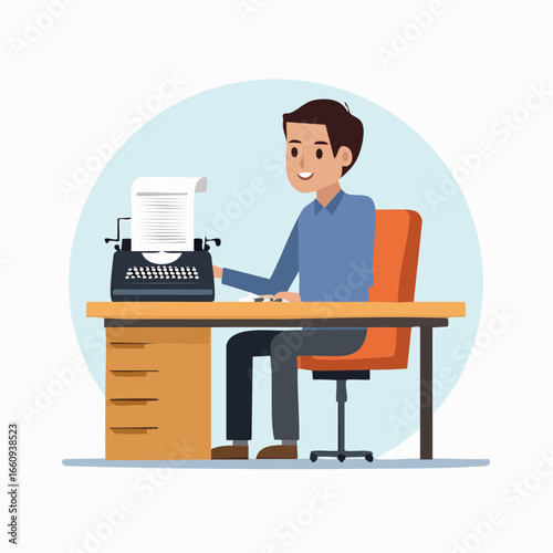 Man at Typewriter: Creative Writing & Retro Office Illustration