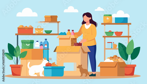 Organizing and Packing at Home - Vector Illustration