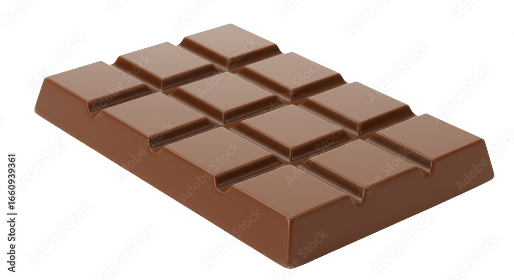 Fototapeta premium A smooth chocolate bar with a glossy finish isolated on white background