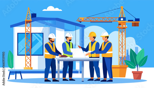 Construction Team Meeting: Blueprint Review and Project Planning