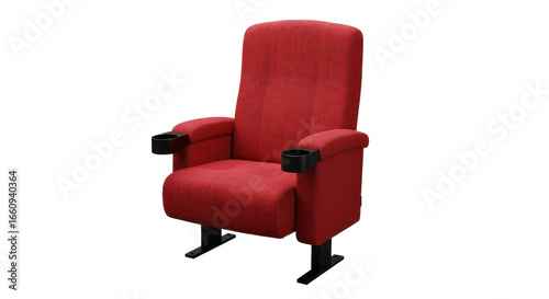 Comfortable red theater chair cup holders isolated on clean background modern seating furniture