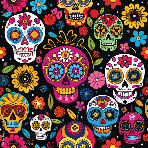 A vibrant and densely packed traditional geometric pattern with a rich color palette and clean lines