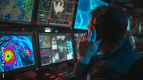 Data Scientist Observing Satellite Hurricane