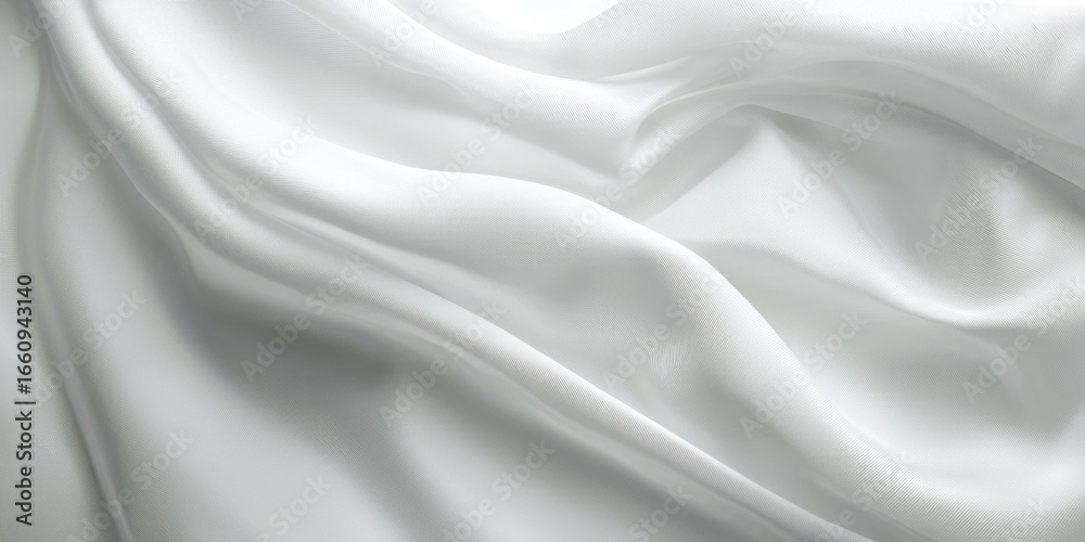 Obraz premium A luxurious white silk fabric gracefully drapes and folds, creating a dynamic and flowing composition against a stark black background. 