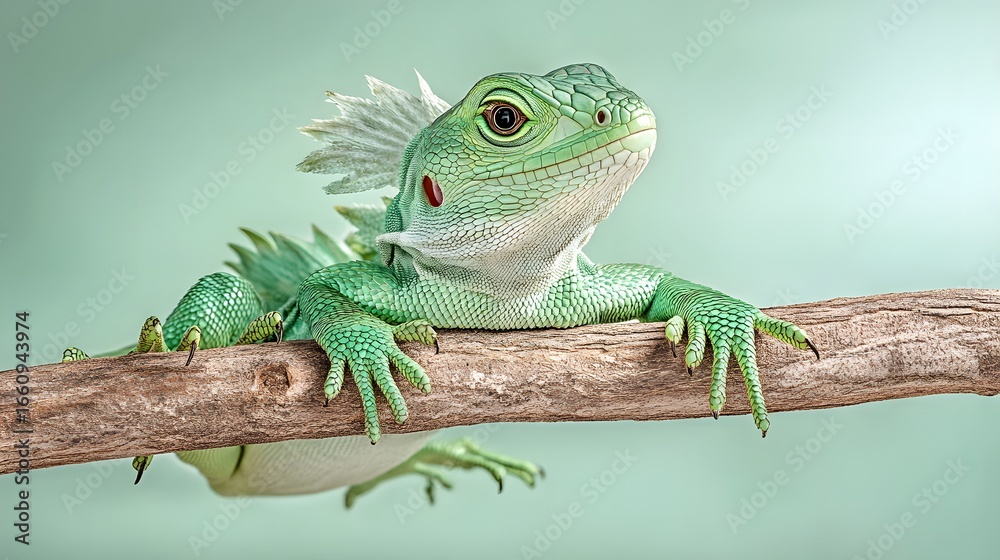 Obraz premium Green lizard�resting on a branch