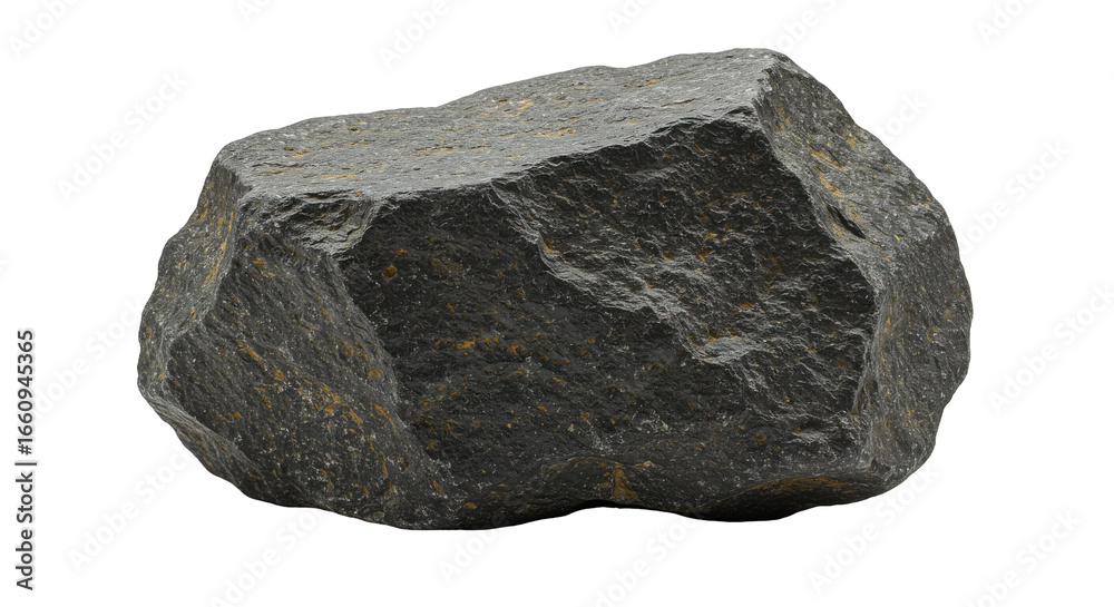 Fototapeta premium A rugged rock sitting on a plain surface showcasing natural textures and colors isolated on white background