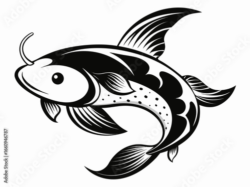 Stylized black and white koi fish illustration