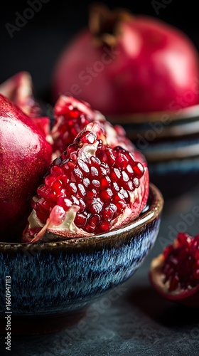 Juicy pomegranate arils in a bowl, ready to eat