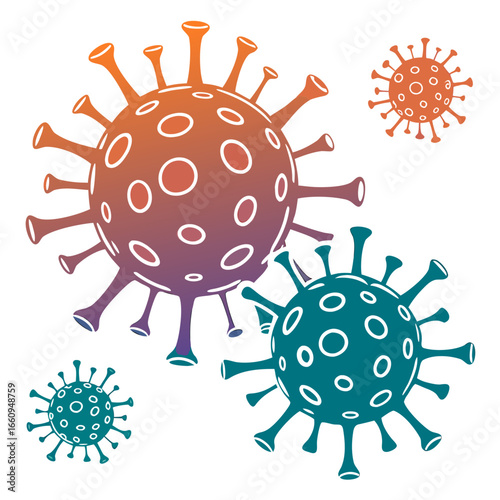 Stylized colorful virus particles illustration representing infectious disease and health concerns