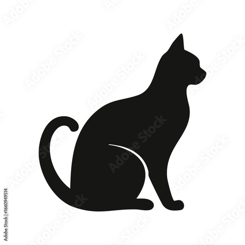 A cat silhouette in a sitting position, with its head turned to the side.