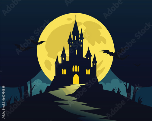 Dark imposing gothic castle silhouette against a dramatic backdrop evoking mystery and grandeur