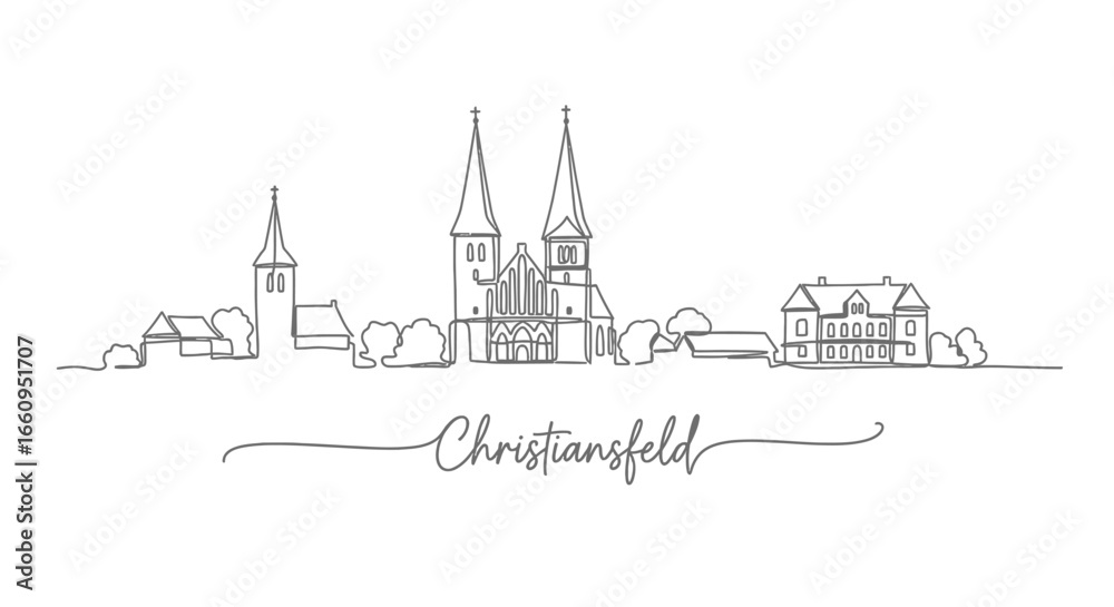 Fototapeta premium Christiansfeld Line Art with Cityscape, and Denmark.
