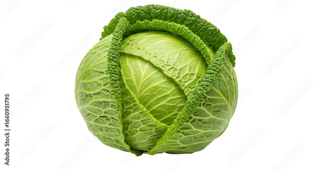 Fototapeta premium Fresh green cabbage with layered leaves isolated on white background ideal for culinary use