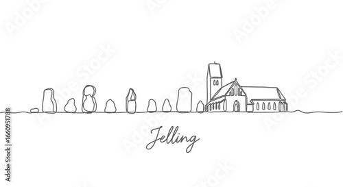 Jelling Denmark Skyline Monochrome Vector Art.