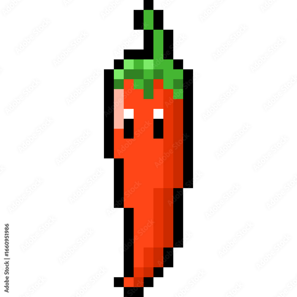 Obraz premium Cartoon Pixel Red Chilli Character
