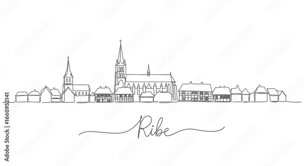 Fototapeta premium Ribe Skyline Denmark Line art.