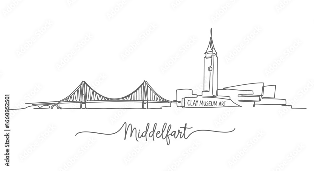 Fototapeta premium Middelfart Skyline Line Art Denmark.
