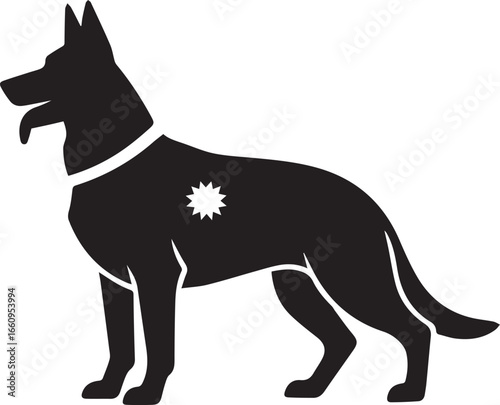 Silhouette of a german shepherd dog with a target symbol on its side