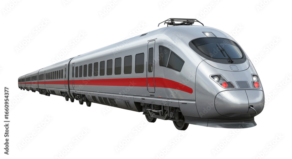 Fototapeta premium High-speed train in motion isolated on white background sleek design traveling through a scenic landscape