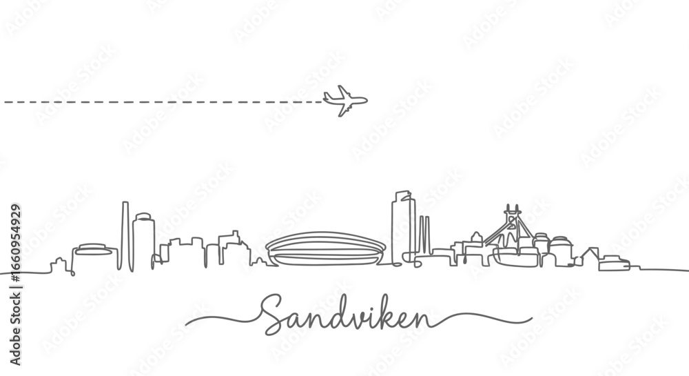 Fototapeta premium Sandviken Skyline Airplane Vector Line Art.