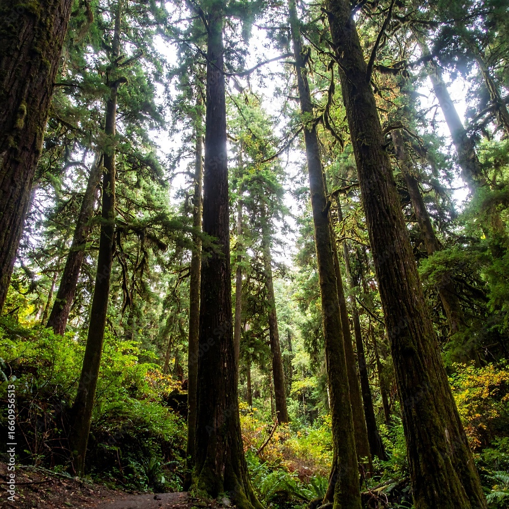 Fototapeta premium Forest Trail, Sunlight Through Canopy, Pacific Northwest