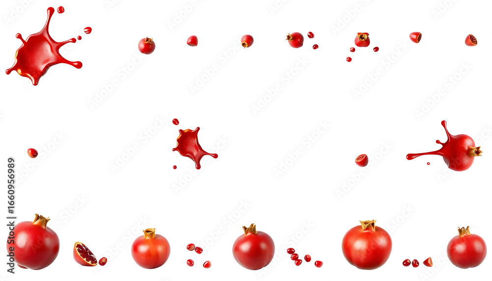Obraz premium Pomegranate and Splash Sequence on Transparent Background