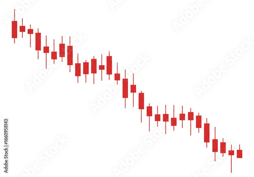 Red candlestick chart showing financial decline isolated on transparent background