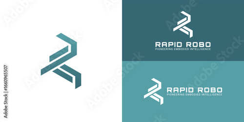 A geometric logo for an AI-driven robotics platform, featuring two interlocking 'R's. The design's clean lines and sleek gradient convey precision, innovation, and technological synergy.