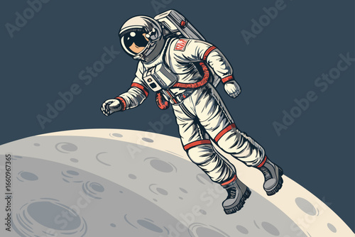 Astronaut leaping joyfully on the lunar surface.