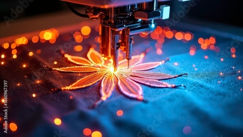 Sewing machine embroidery glowing flower image