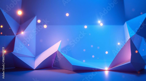 Abstract blue polygon background with glowing particles futuristic geometric design concept illustration