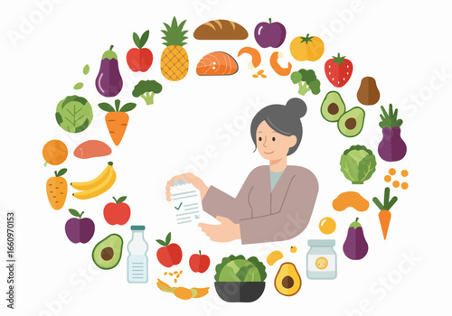 Healthy eating plan with fresh fruits and vegetables