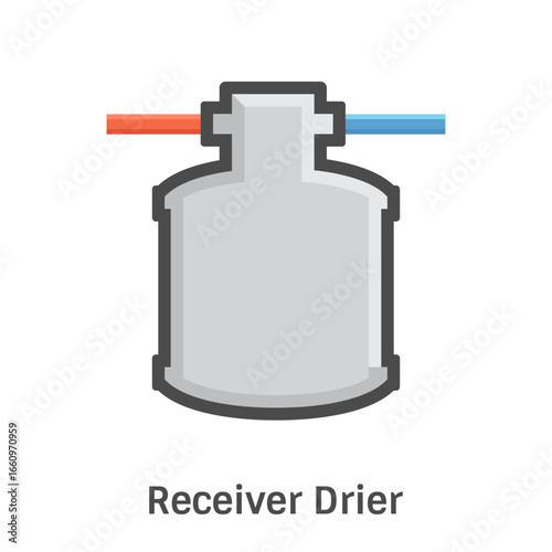 Receiver dryer inside vector icon, component in air conditioning HVAC systems. Functions to filter, dry and store refrigerant while removing moisture and impurities for system efficiency.