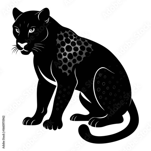 Sleek black panther with unique spotted pattern, exuding power and grace in a stylized, modern design