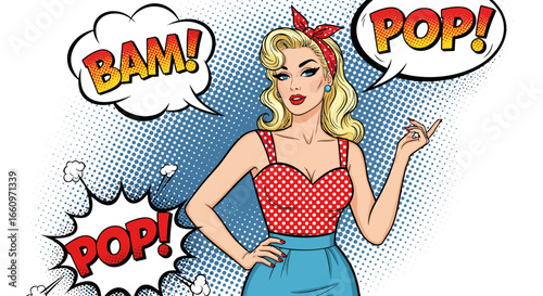 Glamorous Blonde Pop Art Retro Woman A Vintage Illustration