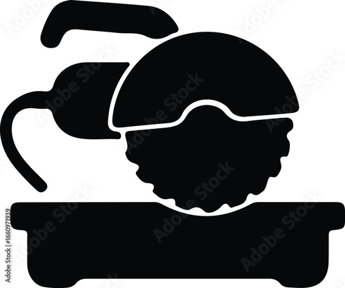 Illustrator Vector Portable miter saw cutting metal workpiece silhouette