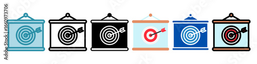 Target Board Multi Style Mini Illustration Icon. Use For Modern Concept, Print, Ui, Ux Kit, Web And App Development. Vector Related To Office, Education, Examination And More