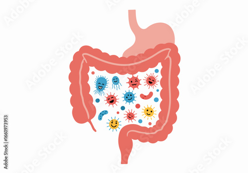 Gut microbiome with happy bacteria for health concept
