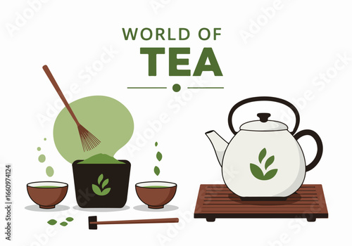 Japanese tea ceremony set with teapot and matcha