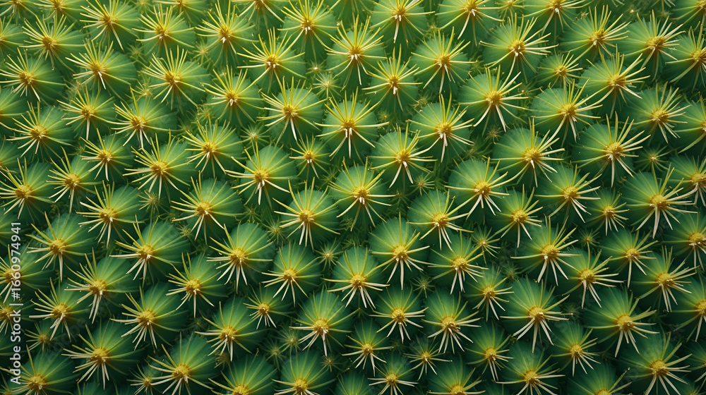 Obraz premium A prickly, spiky texture background with sharp points in vibrant shades of green and yellow.