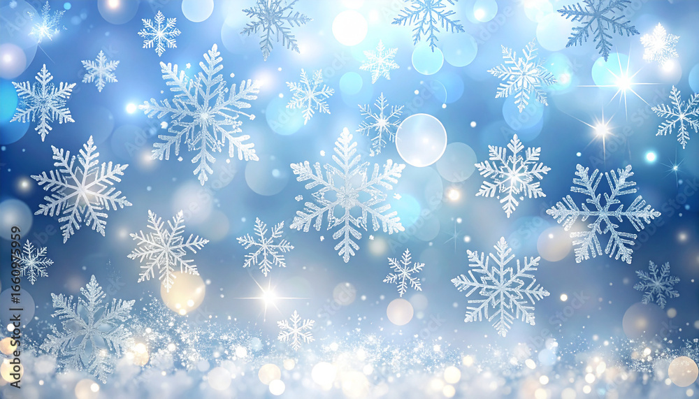 Frosty Blue Christmas Background with Snow Crystals Frosty Blue Christmas Background with Snow Crystals