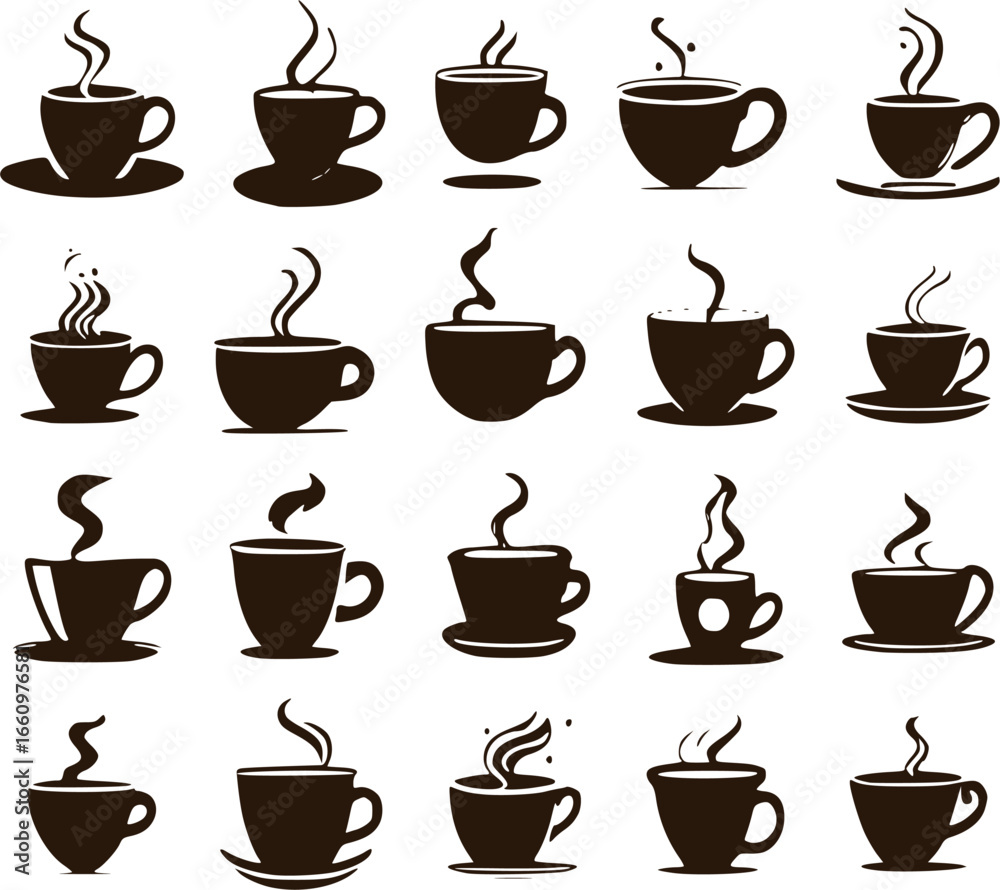 Obraz premium Coffee Cup Icons – Minimalist Style Set