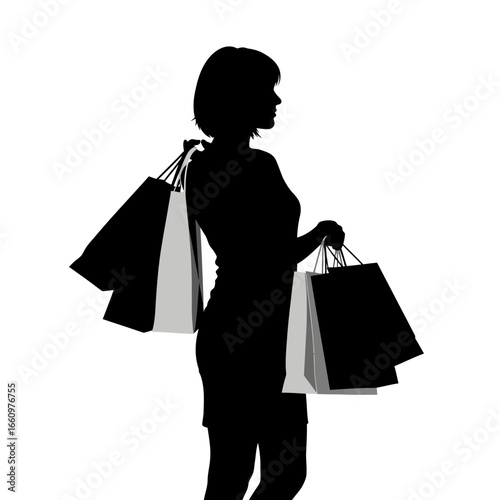 Elegant woman enjoying a shopping spree with bags, sophisticated fashion, retail therapy, modern lifestyle