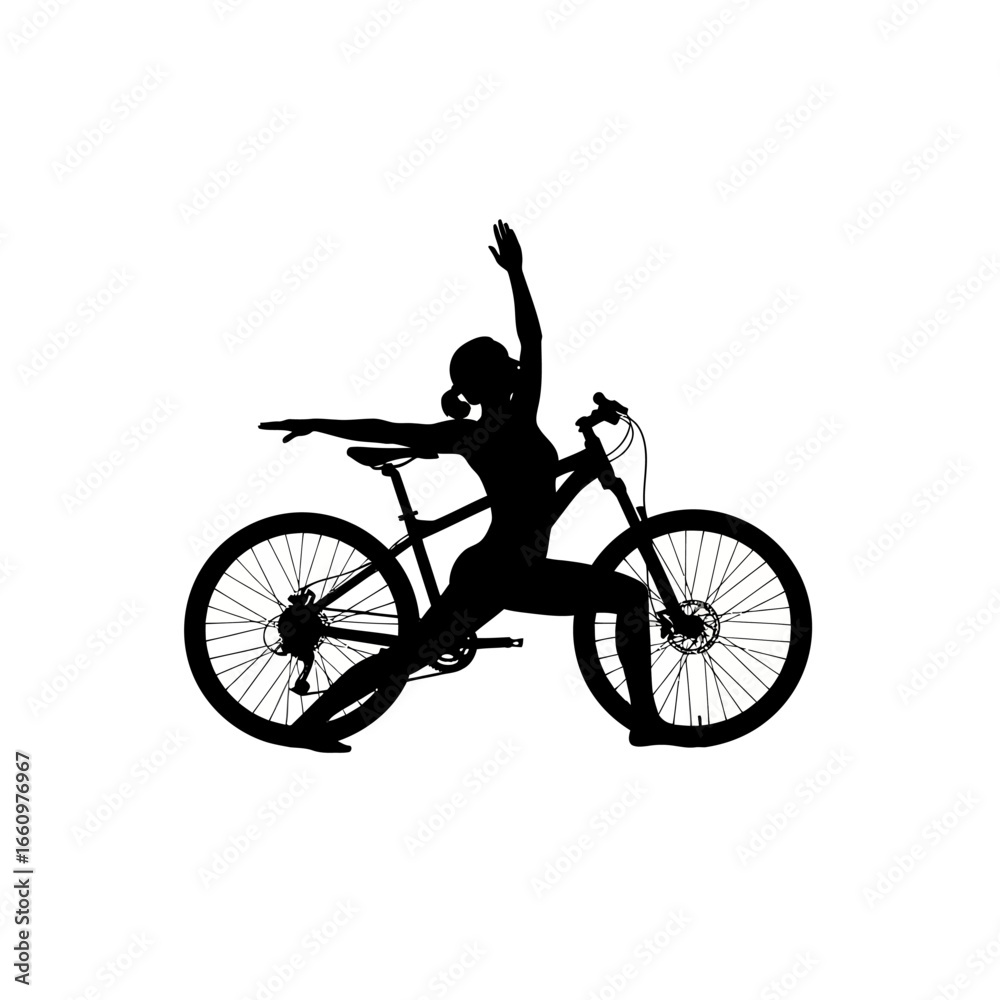 Obraz premium Find your balance with yoga and cycling, silhouette shows mindful fitness and healthy living concept