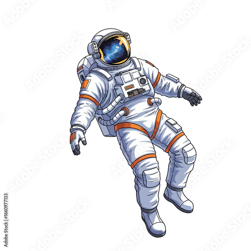 Brave astronaut floating in zero gravity with a nebula reflection in helmet for exploration concepts