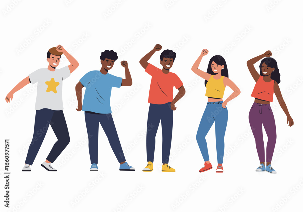 Fototapeta premium Group of diverse friends dancing and celebrating