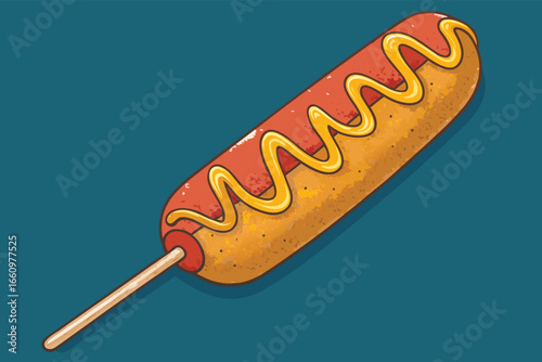 A close-up, stylized illustration of a corn dog.
